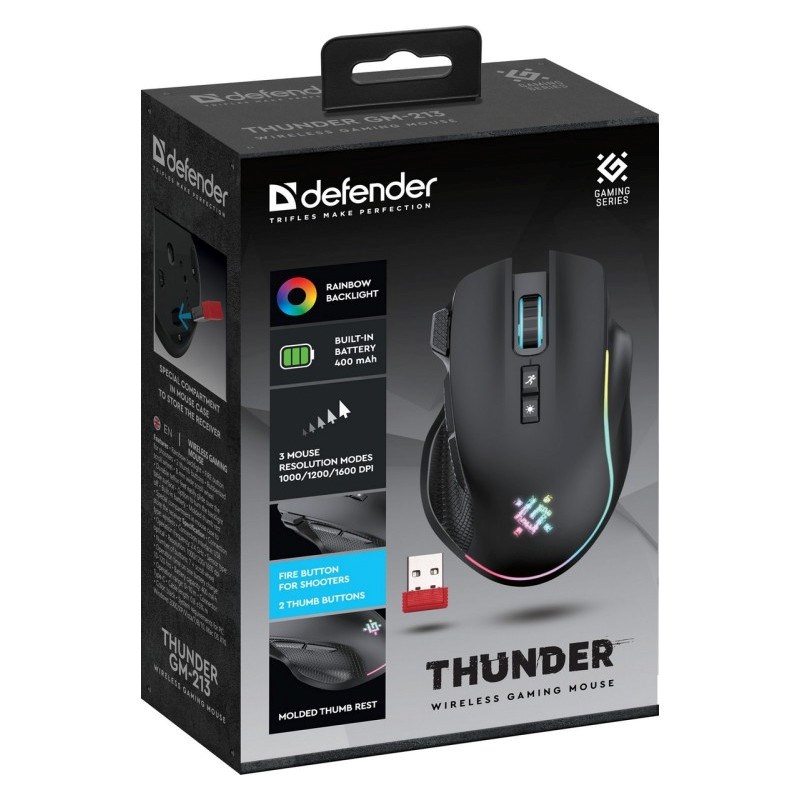 DEFENDER MYSZ GM-213 THUNDER RF 1600dpi 8P CZARNA - obrazek 2