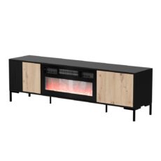 Szafka RTV MERCI 180x40x53,5 czarny/dąb artisan + kominek