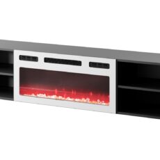 Szafka RTV POLO 180x33x39 czarny + kominek biały
