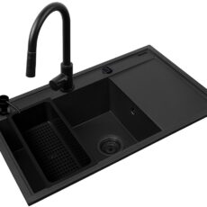 Zestaw - Zlewozmywak PYRAMIS CAMEA (79x50) 1B 1D L + Bateria IDEA Black Edition - 070168402BE - Volcano