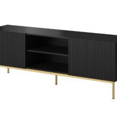 Szafka RTV PAFOS na złotym stelażu ze stali 150x40x60 czarny mat