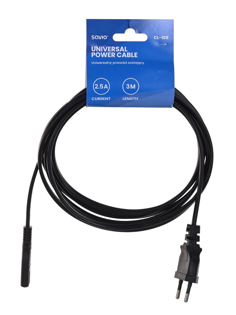 Kabel SAVIO  CL-105 (2-Pin  - Euro ; 3m; kolor czarny)
