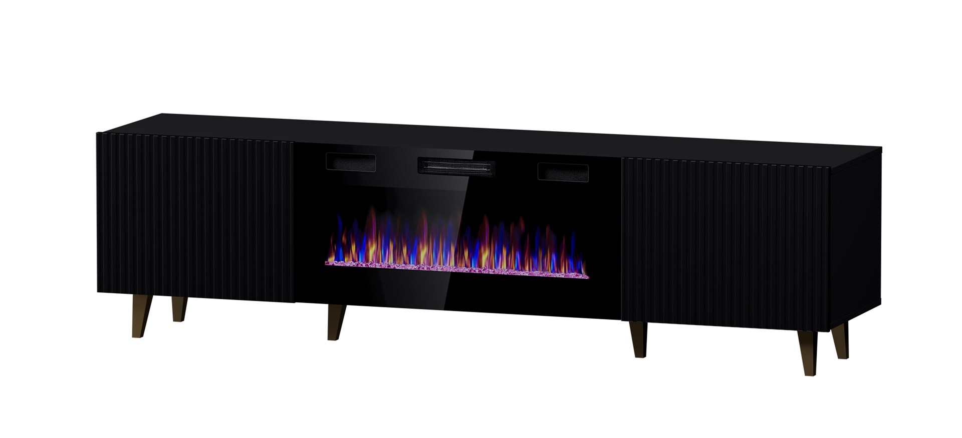 Szafka RTV PAFOS EF z kominkiem elektrycznym 180x42x49 czarny mat - obrazek 2