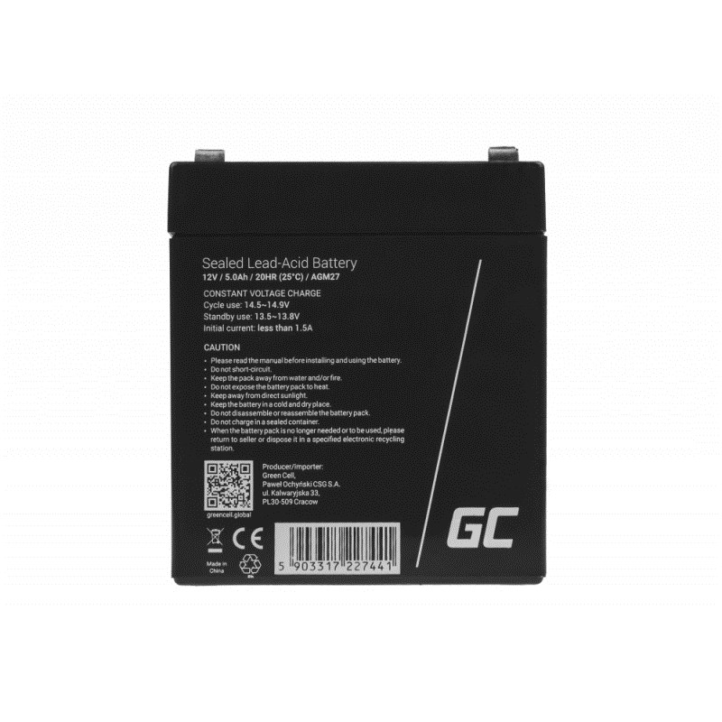 GREEN CELL AKUMULATOR ŻELOWY AGM27 12V 5AH - obrazek 2
