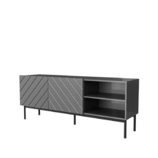 Szafka RTV ABETO na czarnym stelażu ze stali 150x42x60 grafit/grafit połysk
