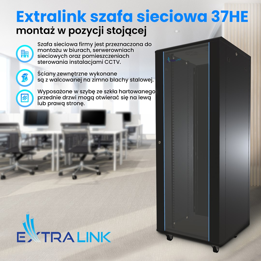 EXTRALINK SZAFA RACK STOJĄCA 37U 600X1000 CZARNA