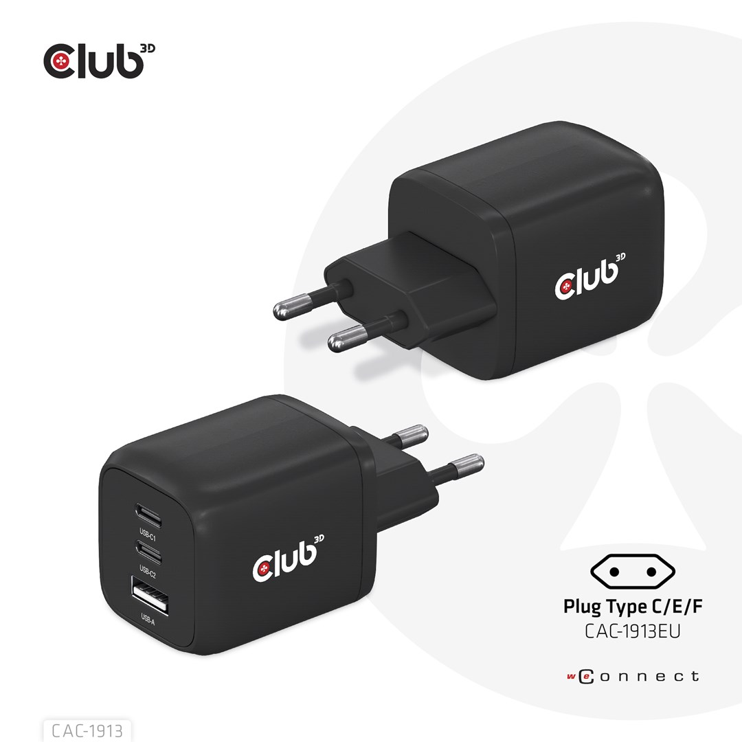 CLUB3D CAC-1913 ładowarka do urządzeń przenośnych Telefon komórkowy, Laptop, Smartfon, Uniwersalne Czarny Prąd przemienny Szybkie ładowanie Wewnętrzna