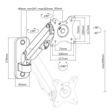 MACLEAN UCHWYT NAŚCIENNY MONITORA 17"-27" SPRĘŻYNA GAZOWA MAX 7KG MC-458