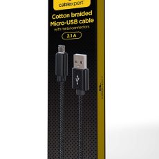 GEMBIRD KABEL USB - MICRO USB W OPLOCIE TEKSTYLNYM, WTYKI W OSŁONIE METALOWEJ 1.8M, ŁADOWANIE/TRANSMISJA DANYCH, CZARNY