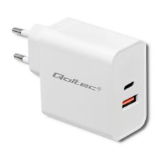 QOLTEC ŁADOWARKA SIECIOWA 63W | 5-20V | 1.5-3A | USB TYP C PD | USB QC 3.0 | BIAŁA