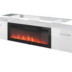 Szafka RTV ROVA z kominkiem elektrycznym 190x37x48 biały/biały połysk