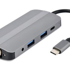 GEMBIRD MULTI ADAPTER USB TYP-C 8W1 (HUB3.1 + HDMI + VGA + PD + CZYTNIK KART + DŹWIĘK STEREO), SZARY