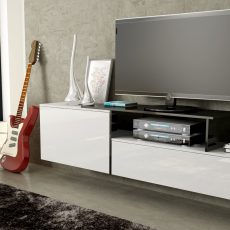 Szafka RTV SIGMA3 180 biały/biały połysk + czarny