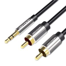 Kabel audio 3,5 mm męski na 2RCA męski 1 m czarny