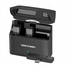 Zestaw 2 bezprzewodowych mikrofonów krawatowych Vention USB-C z etui ładującym czarny