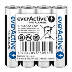 EVERACTIVE BATERIE ALKALICZNE PRO ALKALINE R03, AAA, SHRINK 4SZT , 1250 MAH, WYSOKA WYDAJNOŚĆ, LR03PRO4T