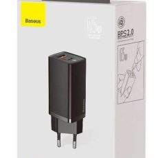 Ładowarka sieciowa Baseus GaN2 Lite, USB + USB-C, 65W, EU (czarna)