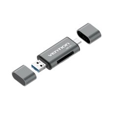 Czytnik kart SD / microSD Vention ze złączami USB 3.0 USB-C microSD szary
