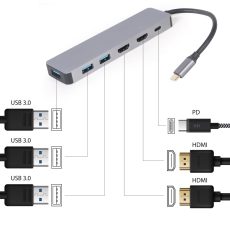 GEMBIRD MULTI ADAPTER USB TYP-C 3W1 SREBRNY HUB USB, HDMI, PD (100W)