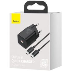 BASEUS ŁADOWARKA SIECIOWA Z KABLEM USB-C DO USB-C TZCCSUP-L01 SUPER SI 1C 25W CZARNA