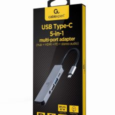 GEMBIRD MULTI ADAPTER USB TYP-C 5W1 (HUB + HDMI + PD + DŹWIĘK STEREO) SREBRNY