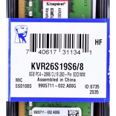 KINGSTON DDR4 SODIMM 8GB 2666MHz CL19 1Rx16