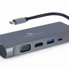 GEMBIRD MULTI ADAPTER USB TYPE-C 7 W 1 (HUB3.0 + HDMI + VGA + PD + CZYTNIK KART + DŹWIĘK STEREO), SZARY