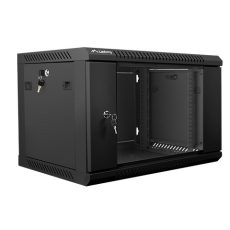 Szafa jednosekcyjna, zamykana na zamek Lanberg WF01-6406-10B (6U; 368mm / 600mm / 450 mm; wisząca; Szklane; 19''; kolor czarny)