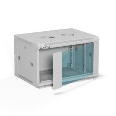 ALANTEC Szafa wisząca 19" 6U 600x450, drzwi szklane, kolor szary, do samodzielnego montażu - Flat Pack (SW-6U-600-450-01-SF)