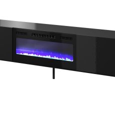 Szafka RTV SLIDE 200K z kominkiem elektrycznym na czarnym stelażu 200x40xH57 cała w czarnym połysku