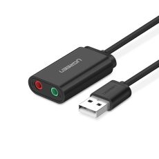 Ugreen zewnętrzna karta dźwiękowa adapter USB -3,5 mm mini jack 15cm (czarny)