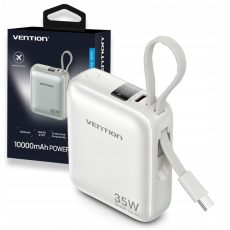 Powerbank Vention 10000mAh 35W PD z wbudowanym kablem USB-C beżowy