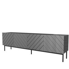 Szafka RTV ABETO na czarnym stelażu ze stali 200x42x60 grafit/grafit połysk