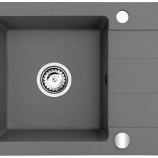 Szary zlewozmywak granitowy Maidsinks 62x44 1B 1D szary beton (Pyragranit; kolor szary)