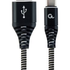 GEMBIRD PREMIUM KABEL USB-C 2.0 (AM/CM) METALOWE WTYKI, OPLOT NYLONOWY 2M, CZARNO/BIAŁY